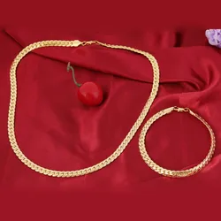 Hot sale 925 Sterling Silver 18K gold 6MM chain bracelets neckalce for women fashion Party wedding designer jewelry sets gift