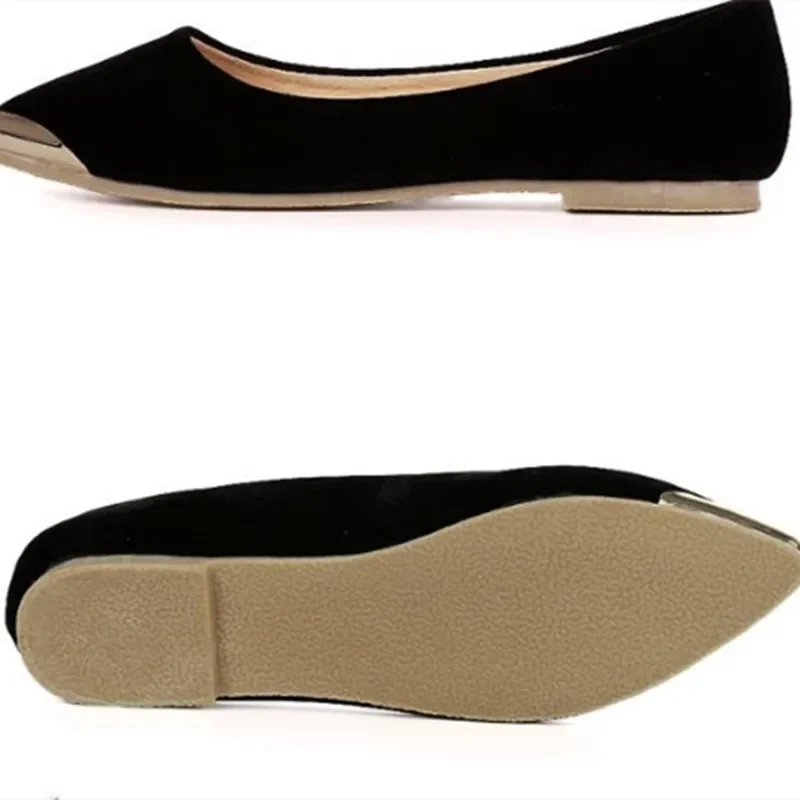 Lady Leopard Printed Fashion Hot Sale Pointy Toe Metal Ballerina Plus Size 48 Low Top Women Single Shoes Leisure Slip-Ons Blacka