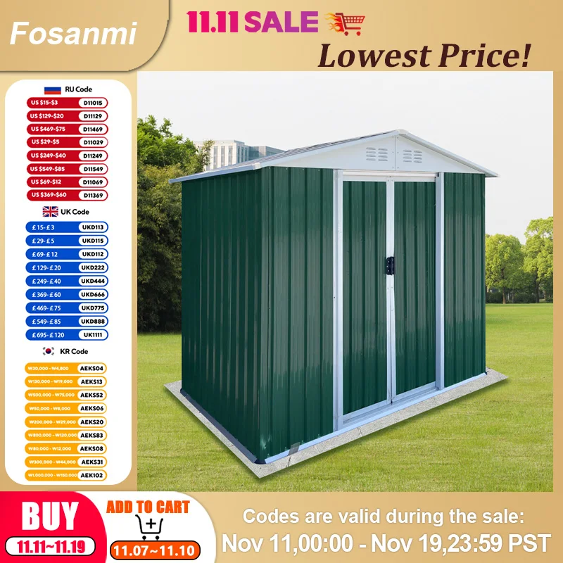 

6x4FT Apex крыша металлический навес из оцинкованной стали рама из алюминиевого сплава антикоррозийное уличное хранилище для садовой мебели велосипеды инструменты