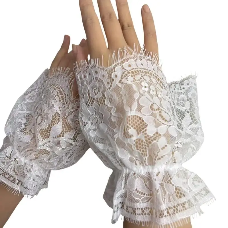 1 Paar falsche Manschetten, Spitzen-Ärmelhandschuhe, Handgelenkmanschetten für Damen, Pullover, Hemd, elegantes Bekleidungszubehör – Detail 9