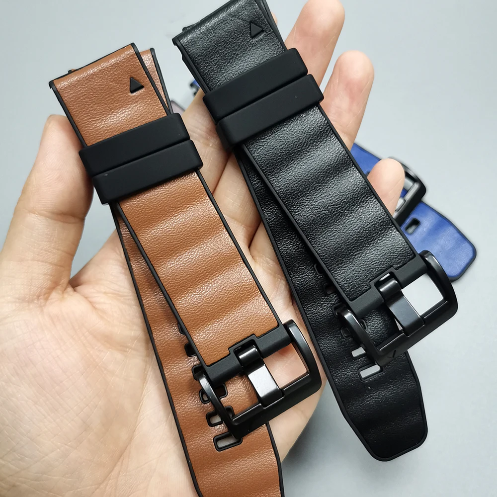 22 مللي متر 26 مللي متر الإفراج السريع الجلود + سيليكون حزام الساعات ل Garmin Fenix 5X 5 Plus 6X 6 7X 7 8 Pro/Tactix 8/Instinct 3 2X حزام الشمسية