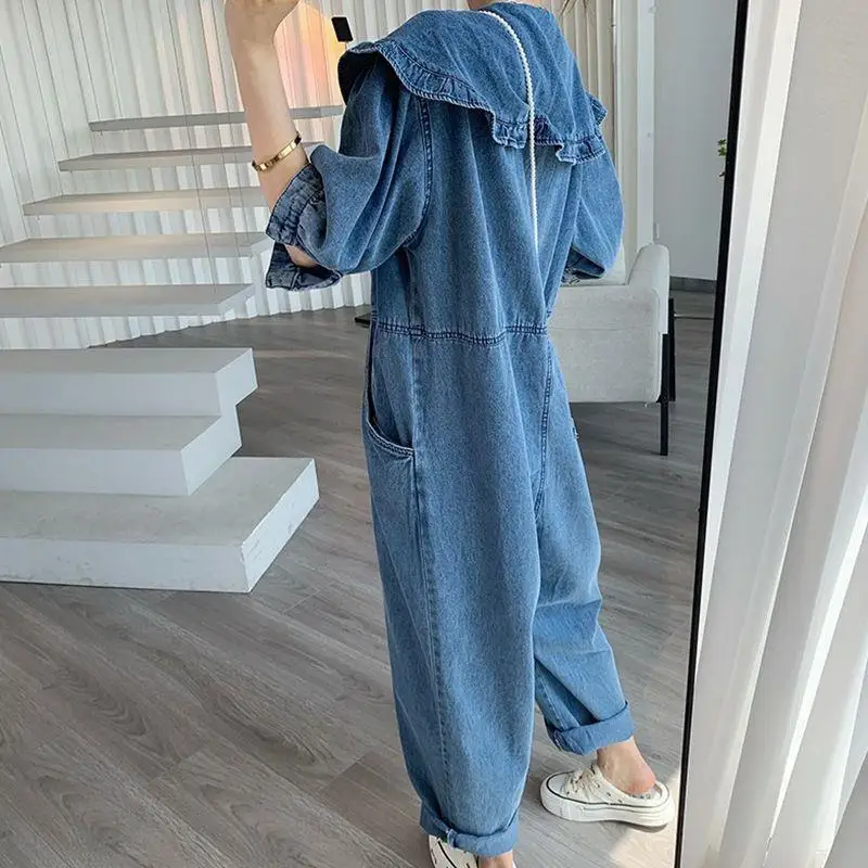 

plus Size 300 Pou Retro Anti-Aging ort Sve Loose Denim Overalls Women's Casual Long Pants Summer Special Large Size