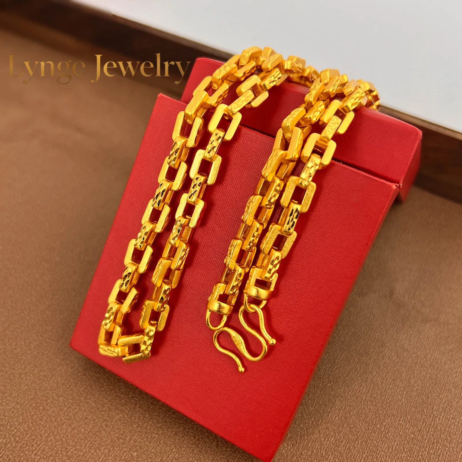 Lynge Jewelry 9999 pure gold jewelry 24K real gold square men necklace buckle chain fashion accessories men's domineering neckla