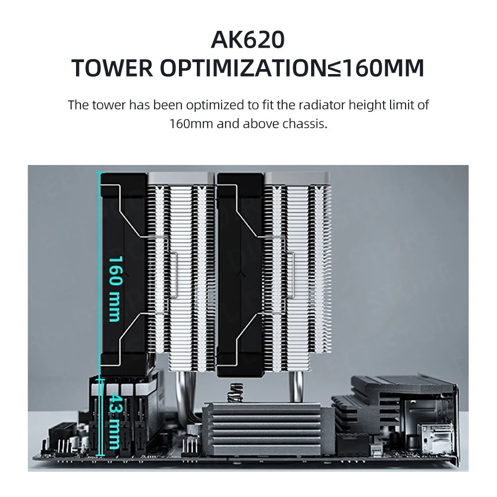 DEEPCOOL-enfriador de aire AK620 LGA1700 2011 115X 1200 AM4, 6 tubos de calor, CPU, radiador de torres gemelas para Intel de 12. ª generación