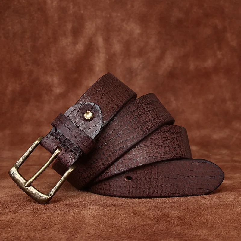 New retro men's belt old fashion personality belt men's genuine leather pin buckle first layer cowhide casual jeans belt