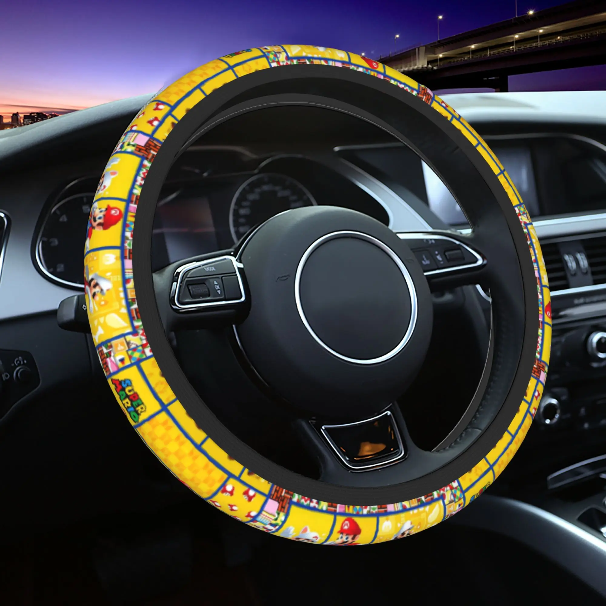 Funda para Volante de Coche Luigi de los 90, 37-38 cm, Funda Protectora Suave para Volante de Mario, Accesorios Coloridos para Volante
