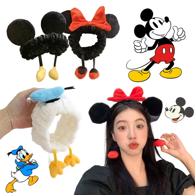 Disney Mickey Mouse Minnie Washing Face Hair Band Women Cute Cartoon Soft Plush Headband Wash Makeup Hair Band Accessories Gift