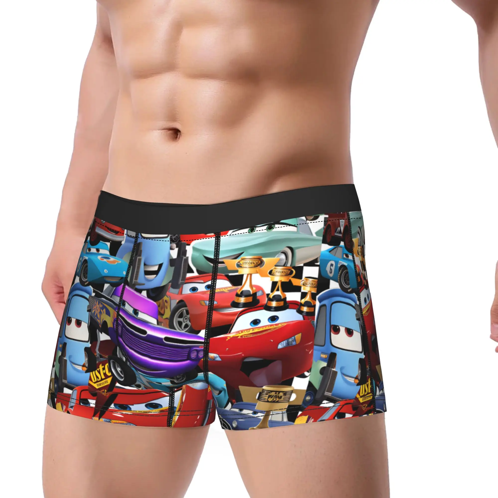 

Lightning McQueen Cars Movie Red Background Poster Underwear Custom Boxershorts Trenky Men Underpants Classic Boxer Brief Gift
