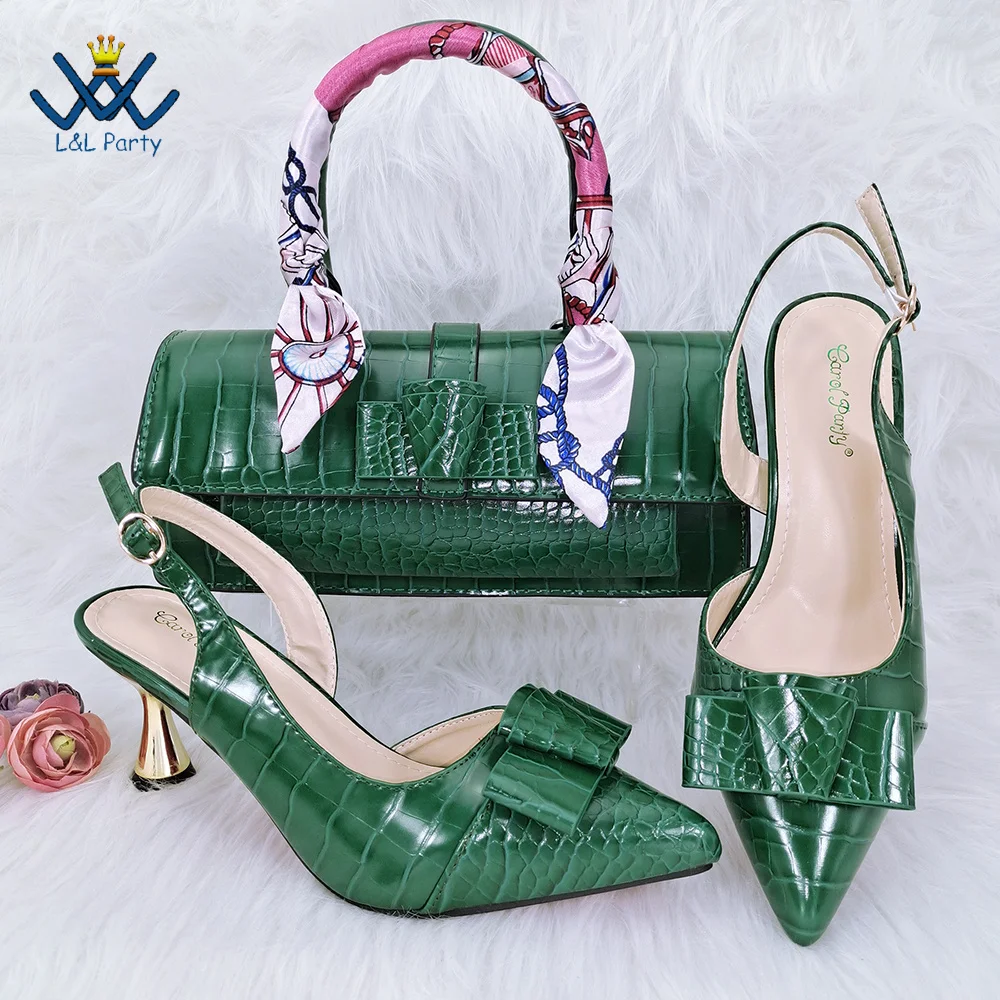 Fashion Design Italian Shoes and Bag Set Comfortable Heels with Pu Leather Mature Ladies Slipper in Red Color