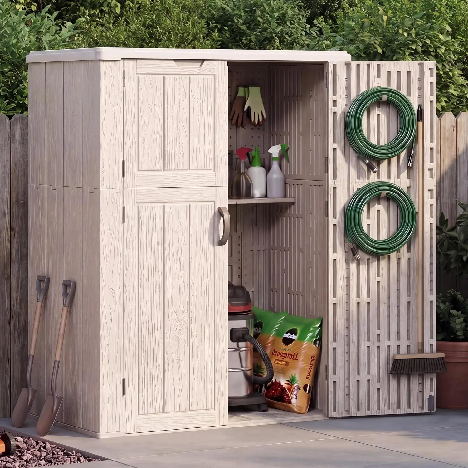 Amopatio Outdoor Storage Shed 61 Cu.Ft Vertical Beige, Customized
