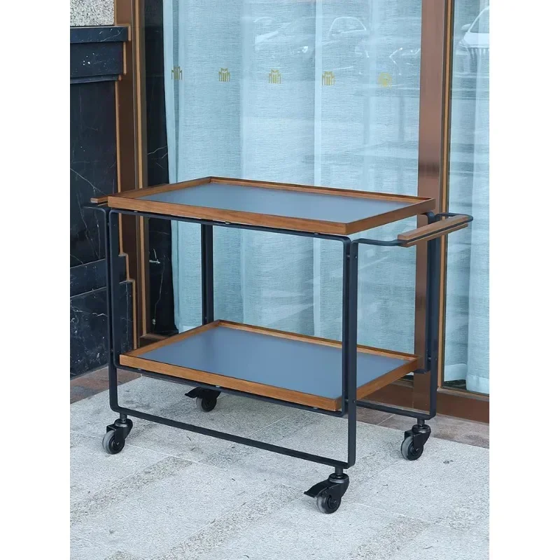 

Wooden catering multi-functional service dining cart, hand push mobile trolley, hotel commercial food delivery side dish cart