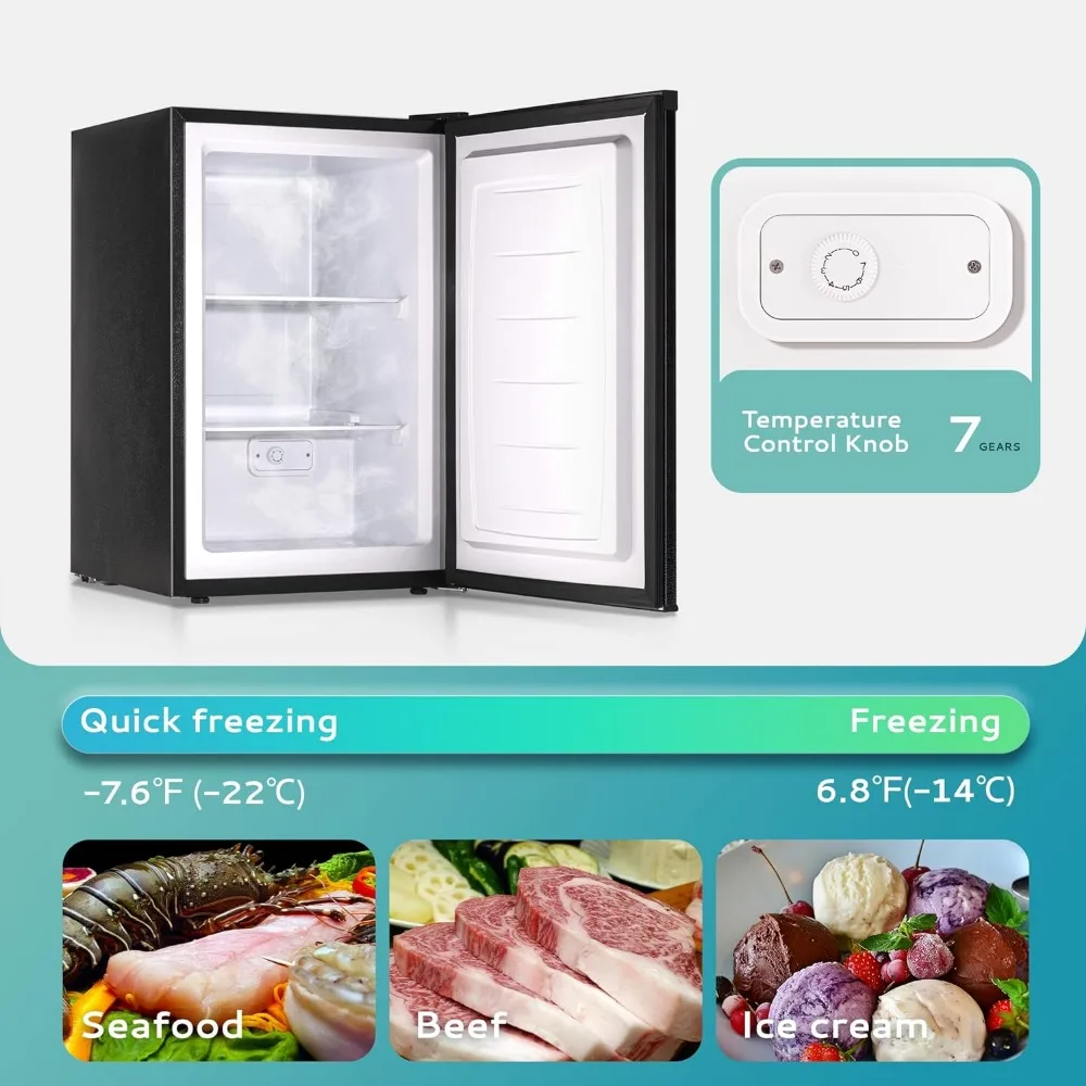 Upright freezer, 3.0 Cubic Feet, Single Door Compact Mini Freezer with Reversible Door, Small freezer for Home/Dorms