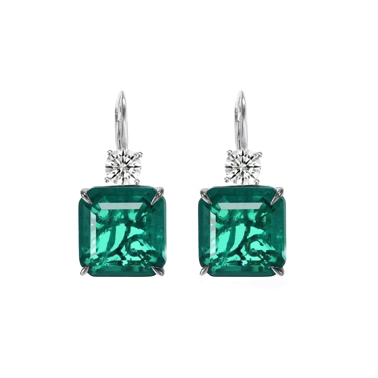 Luxury Vintage Jewelry Square Green Crystal Emerald Earrings for Women Fashion Short Style Drop Earring Valentines Day Gifts