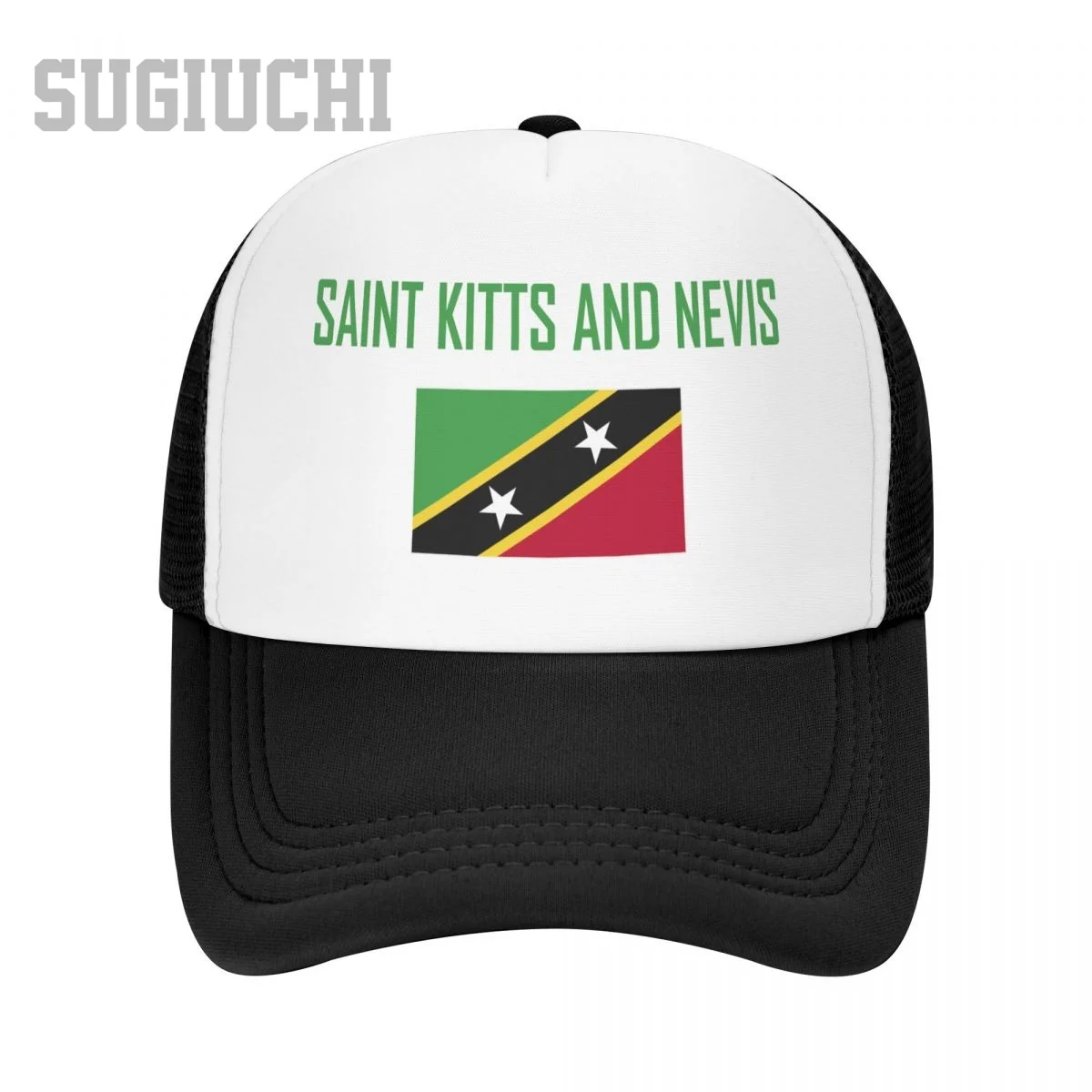 

Унисекс сетчатая кепка шляпа SAINT KITTS AND NEVIS флаг и шрифт дальнобойщик для мужчин женщин бейсболки на открытом воздухе крутые