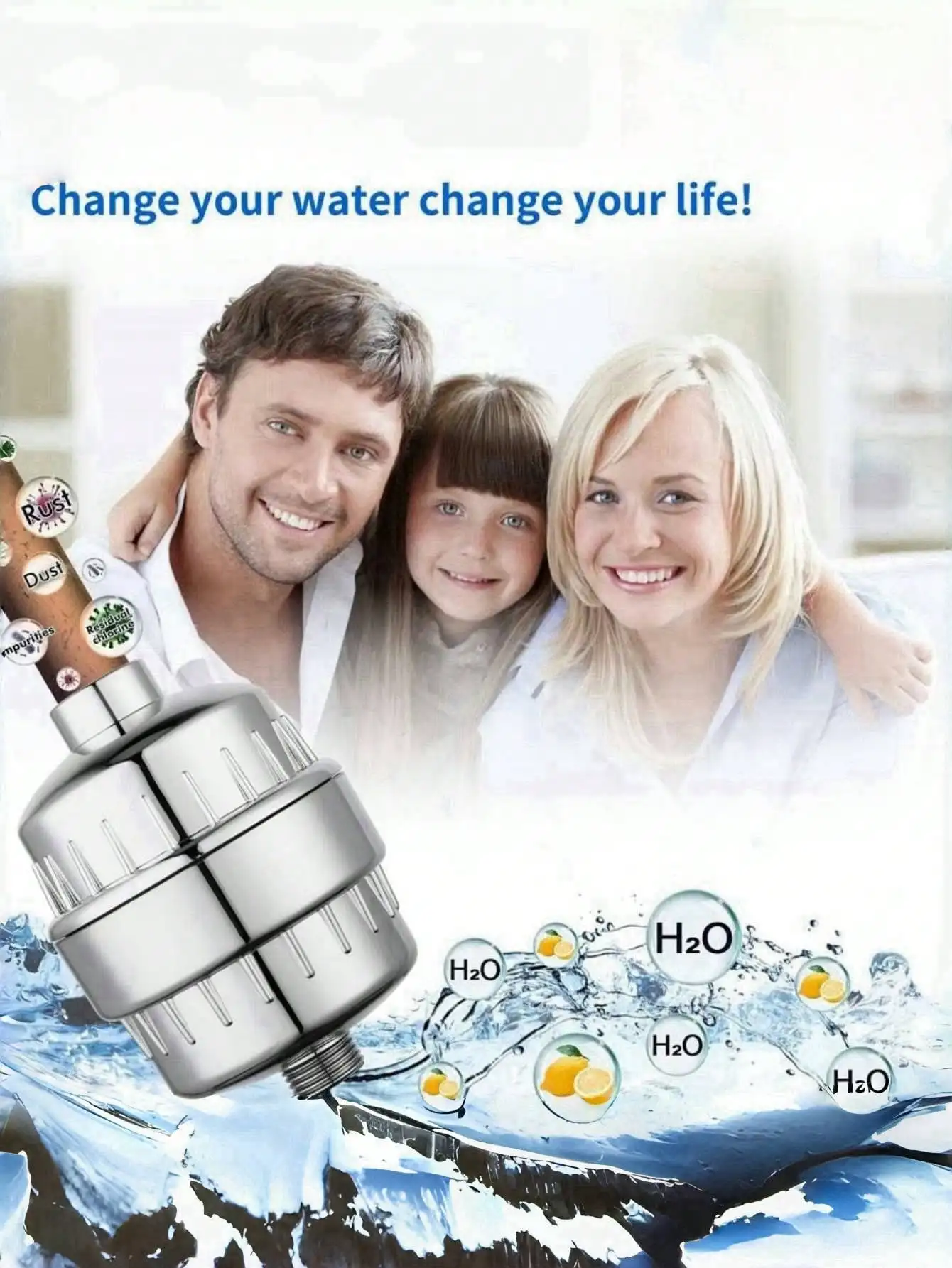 قطعة واحدة من فلتر رأس الدش ذو 20 مرحلة: Vit C/E، يزيل الكلور/المعادن الثقيلة، يناسب جميع الرؤوس