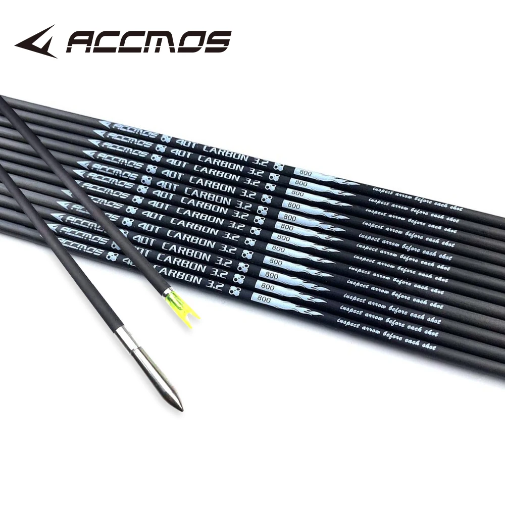 ID3.2mm 40T carbone flèche arbre colonne vertébrale 350-1000 Tube de flèche avec pointe de flèche PIn Nock flèche collier tir à l'arc accessoire