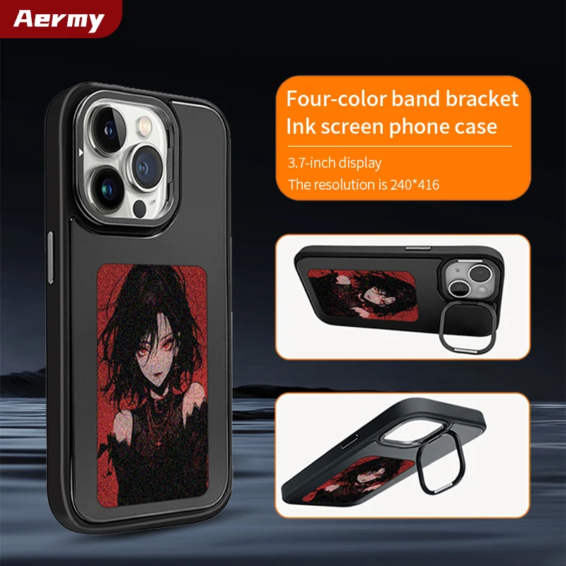 Bild 3: Neue-tech NFC Funktion Telefon Fall Für Iphone 13 14 15 Pro Max DIY Fällen E-Tinte Bildschirm Telefon Abdeckung DIY Cartoon Mädchen Fundas Fall