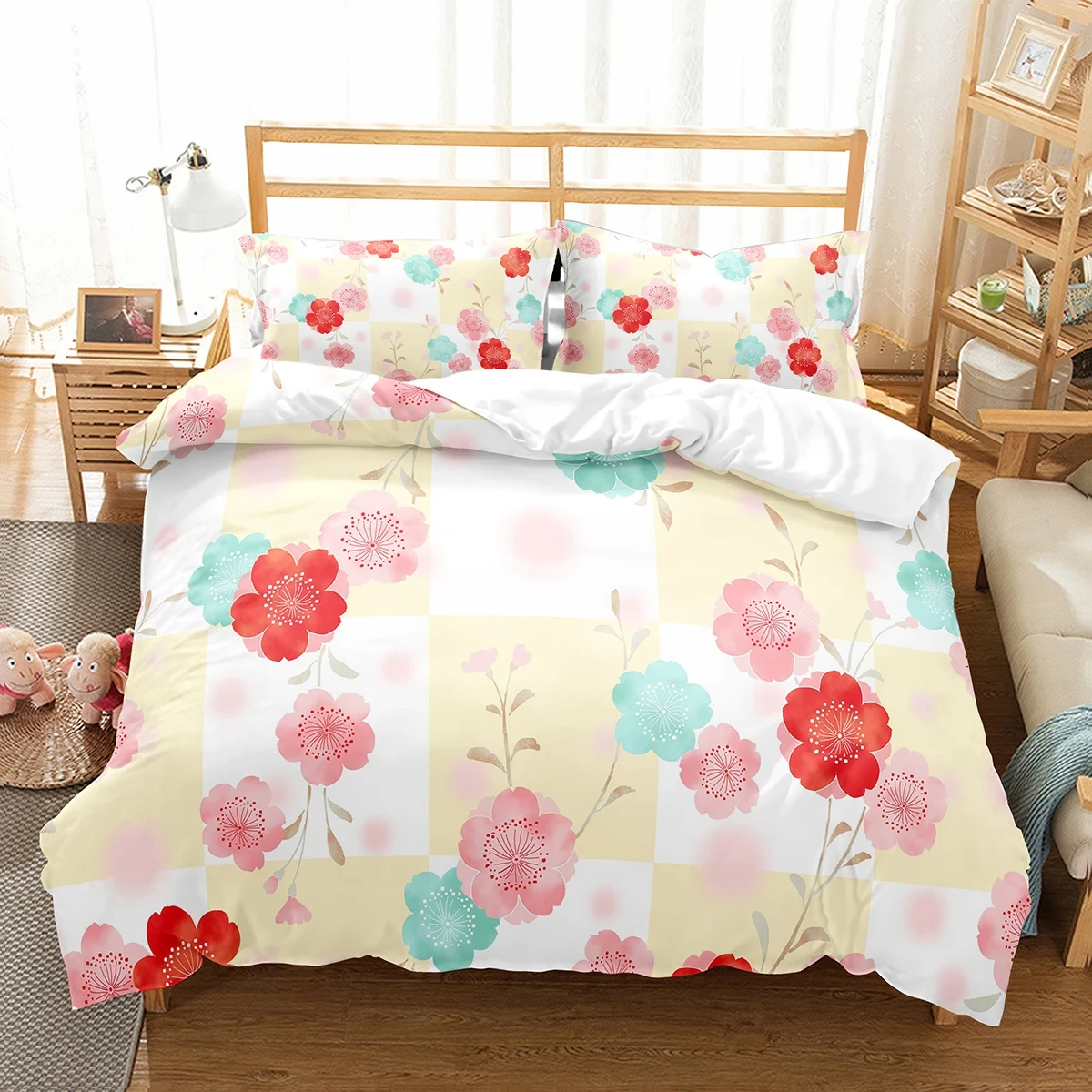 Cottagecore Flower Duvet Cover Full King Size Garden Botanical Floral Bedding Set Pastoral Countryside Style Comforter Cover Set