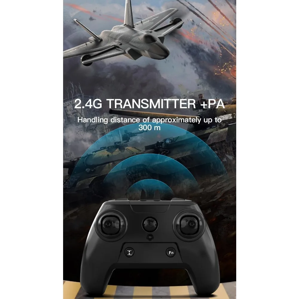 Avião RC intermediário para adultos e jovens com motor sem escova, estabilizador giroscópio e capacidades de voo verticais, controle remoto de 6 canais