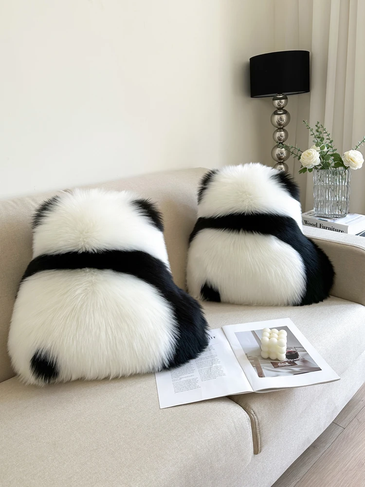 Long fleece Panda Pillow Cute Orchid Flower Back Shadow Waist Cushion Women Birthday Moving Valentine's Day Gift Sofa Cushion