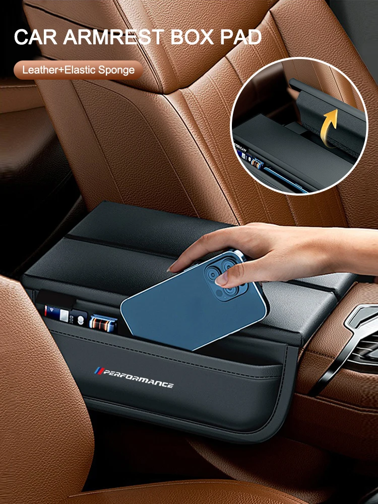 الجلود مسند ذراع السيارة صندوق تخزين حصيرة مركز الذراع وسادة استراحة لسيارات BMW الأداء M3 M5 M6 M الطاقة E70 F11 G20 F25 E30 F31 E83 F20 #3