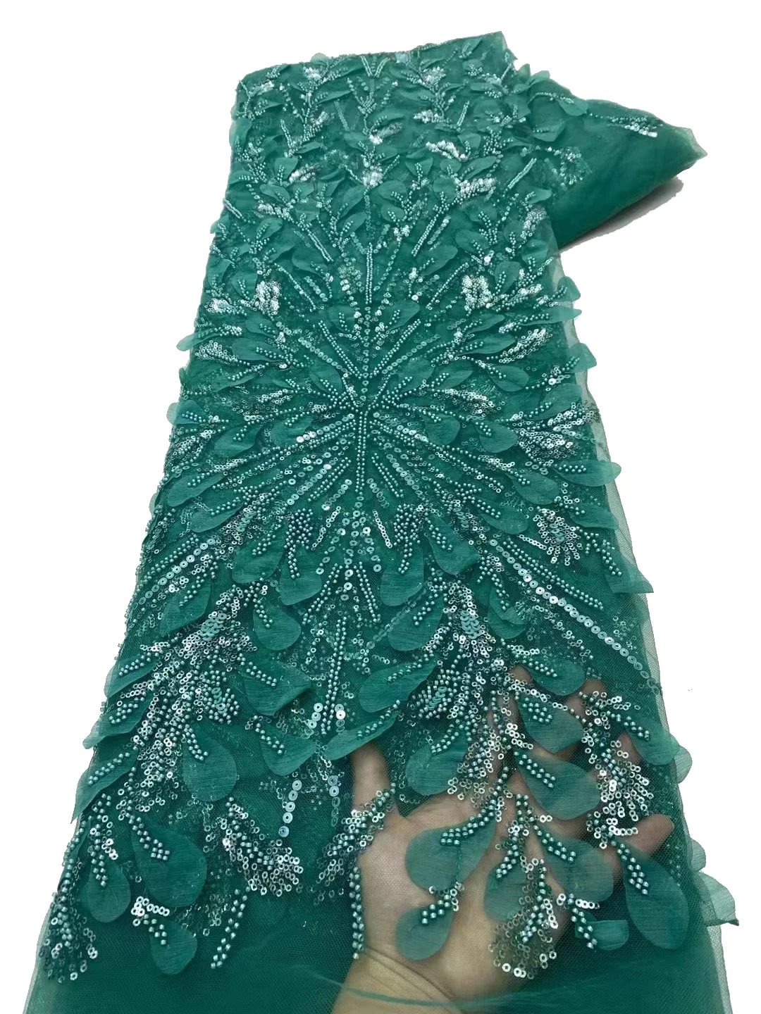 

Delicate beaded tube sequins tulle small leaves flower lace, African beaded tube style fashion evening dress