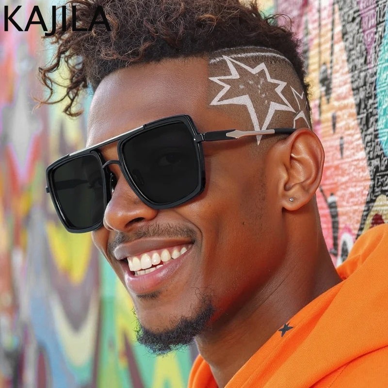 

Oversized Square Punk Sunglasses Men 2025 Luxury Brand Trendy Metal Double Beam Sun Glasses Vintage Outdoor Driving Shades UV400