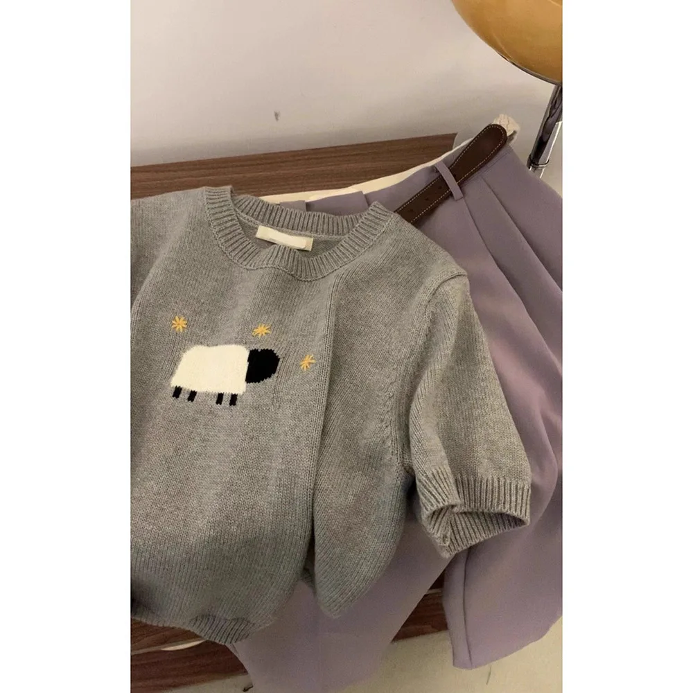 Spring and Summer 2026 New Temperament Fashion Popular Unique Top Niche Non-collision Round Neck Knitted Short-sleeved T-shirt