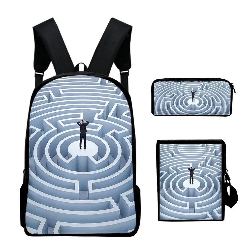 Harajuku Popular Maze Pattern Backpack,3D Print Pupil School Bags,Laptop Backpack,Backpack,Tilt Shoulder Bag,Pencil Case,3pcs