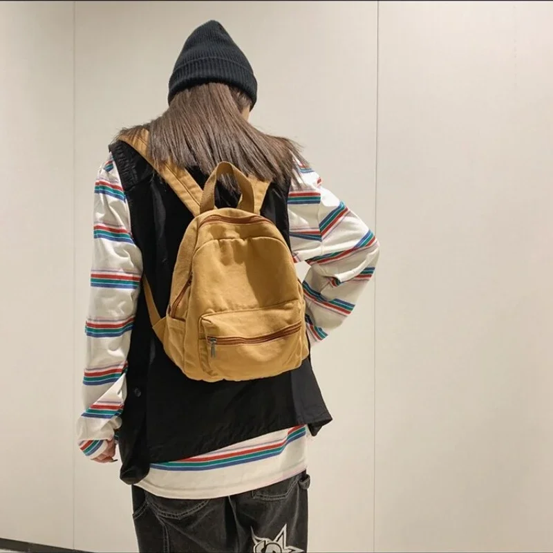 Small Canvas Vintage Backpack 2022 New Simple Unisex Women Men Bags for Teenage Girls Young Solid Color Ladies Mini  Rucksack