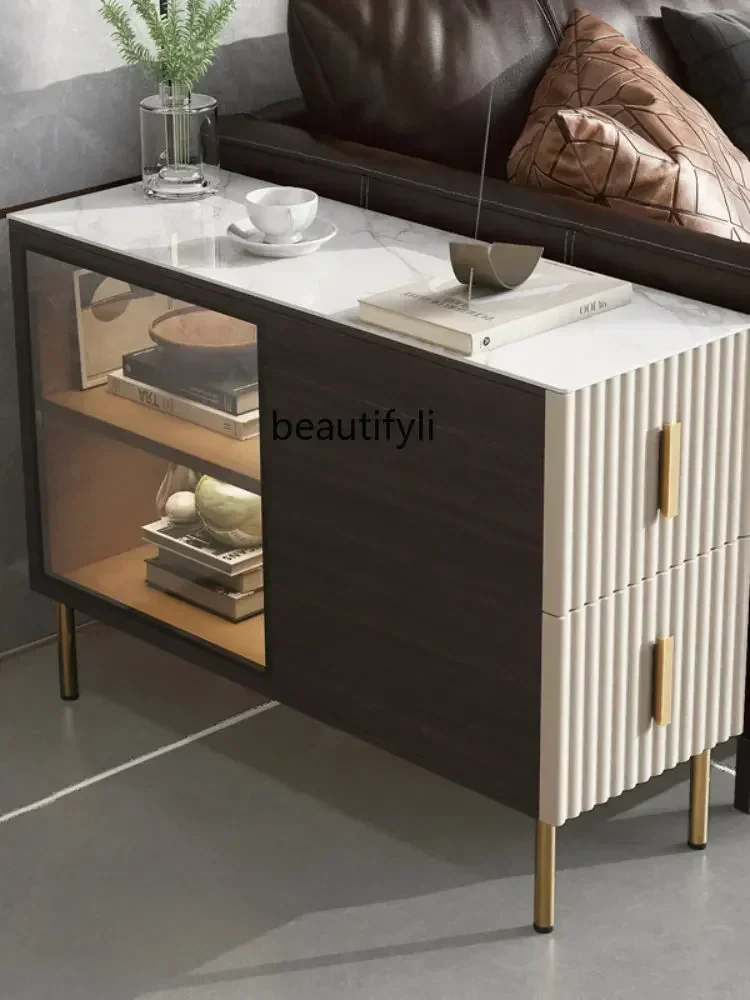 

LJYSide Cabinet Simple Modern Living Room Small Apartment Table Corner Table with Glass Tea Table