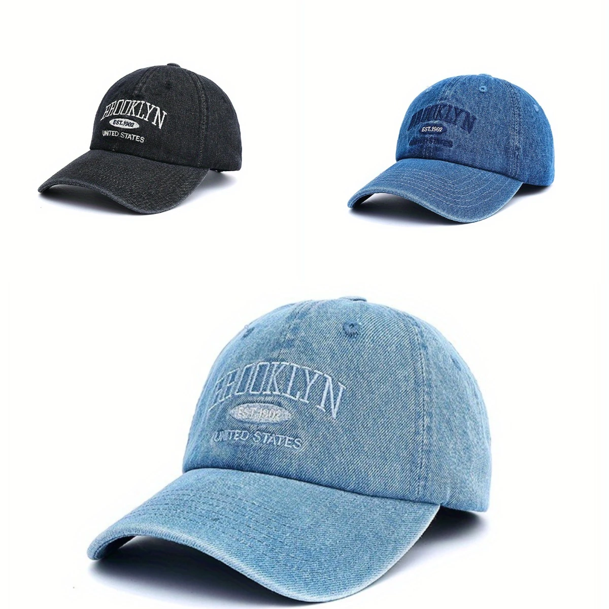 

Washed Dad Hat Street Outdoor Sun Hat BROOKLYN Letter Embroidery Baseball Cap Solid Color Fashionable Denim Duckbill Cap Retro