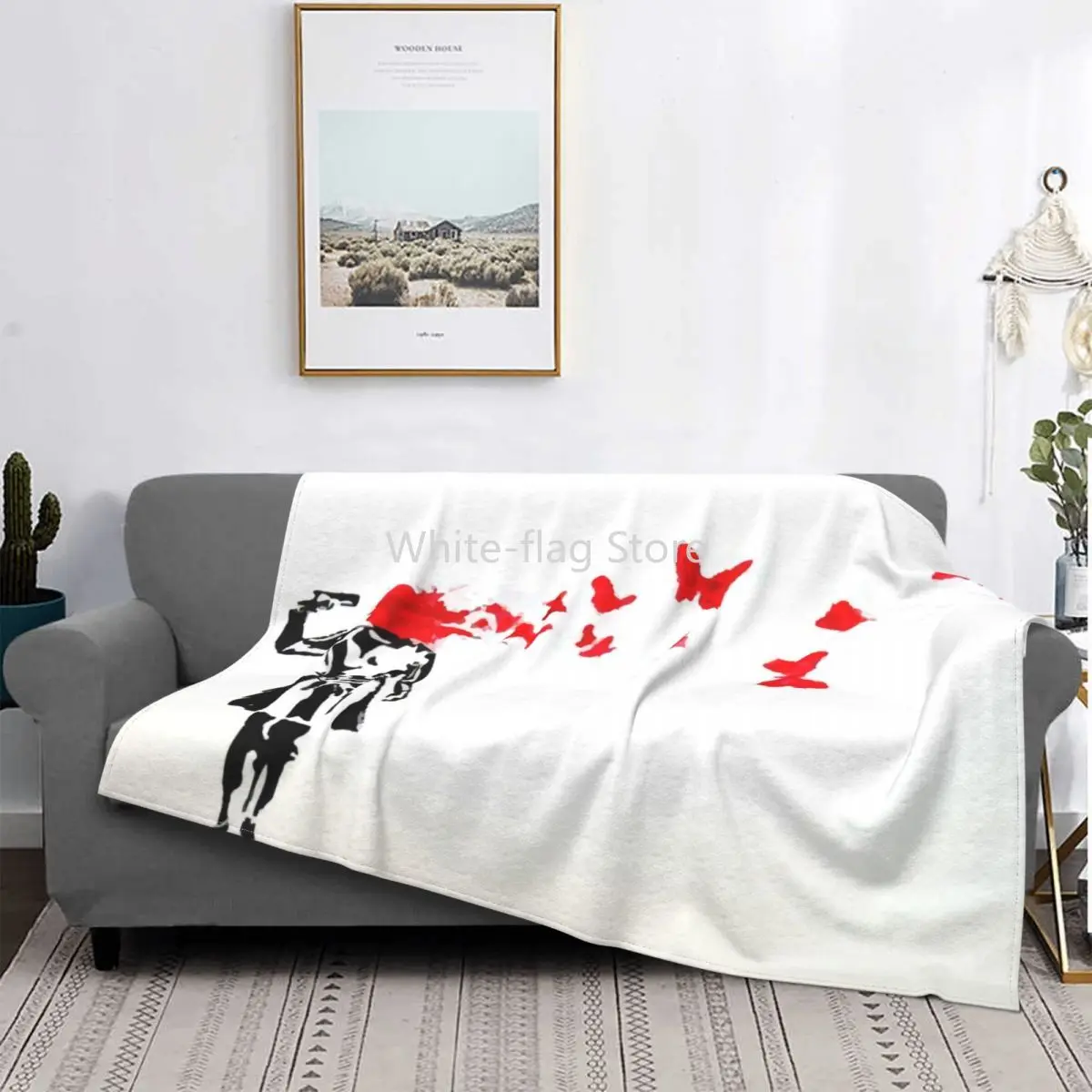 

Banksy Girl Butterfly Facial Blanket Warm Fleece Soft Flannel Street Graffiti Artist Throw Blankets for Bedding Sofa Outdoor