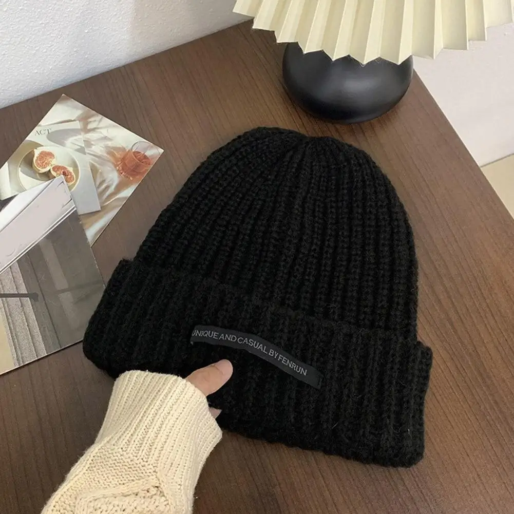 Chapeau chaud en laine avec grosse tête, chapeaux en polyester, casquette simple, bonnets Skullies, optique solide, mode automne et hiver