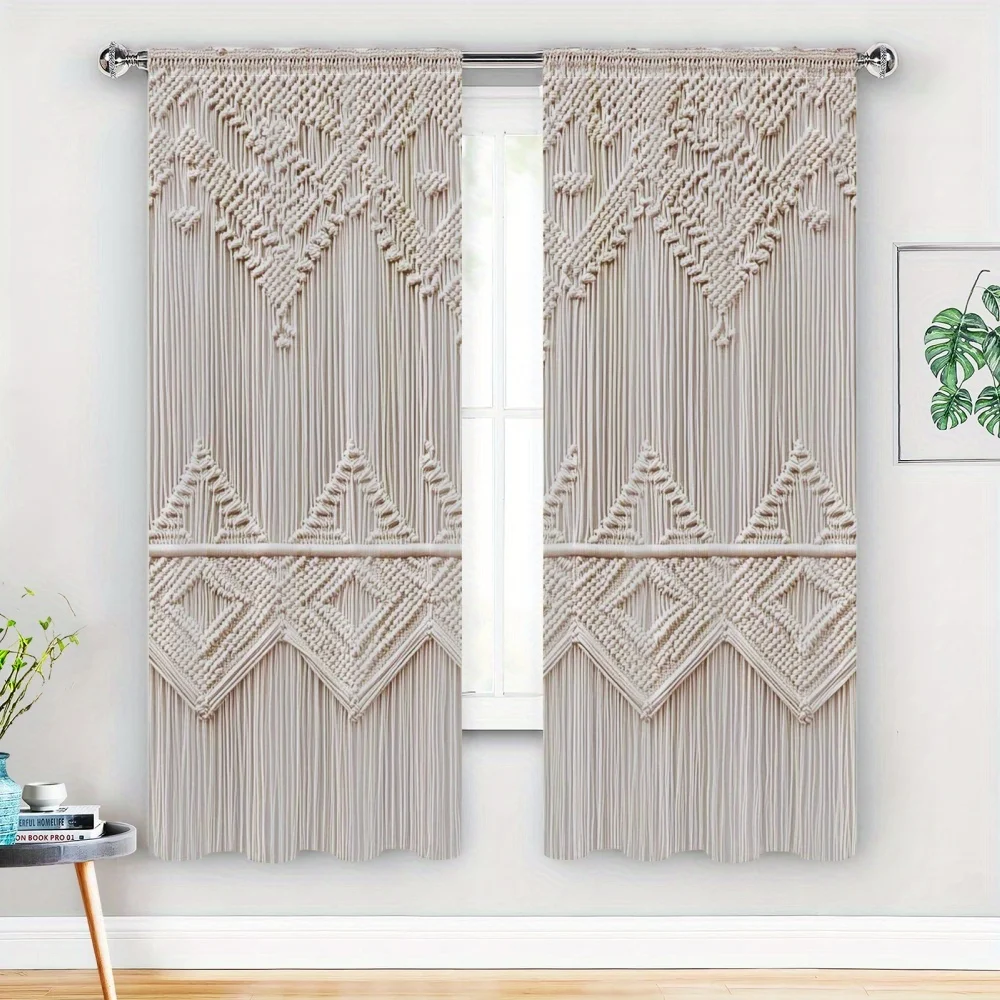 2 pieces of Woven in imitation of hemp rope printed curtains, rod bag curtains 42*84, home decoration, room decoration