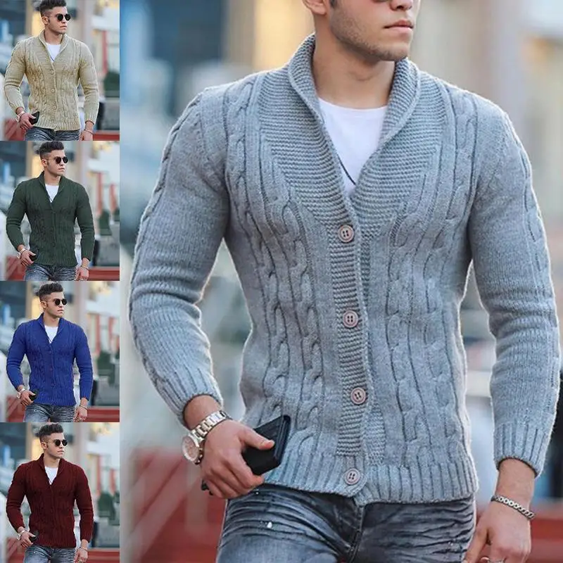 

European and American Men's Autumn and Winter Fashion Lapel Long Sleeved Slim Fit Oversized Sweater Cardigan