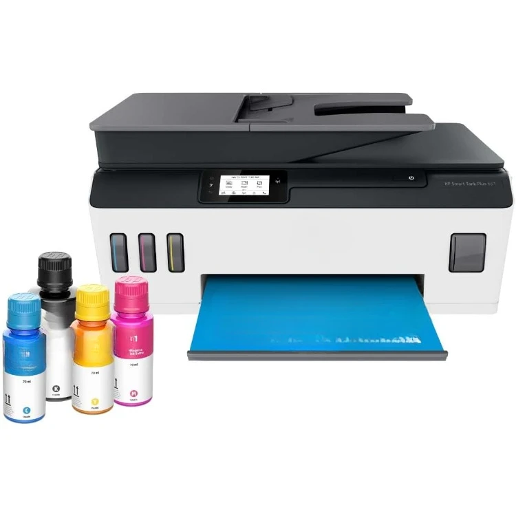 Tank Plus 651 Printer tinta, Printer semua dalam satu nirkabel, tinta hingga 2 tahun dalam botol, pengumpan dokumen otomatis, motif ponsel