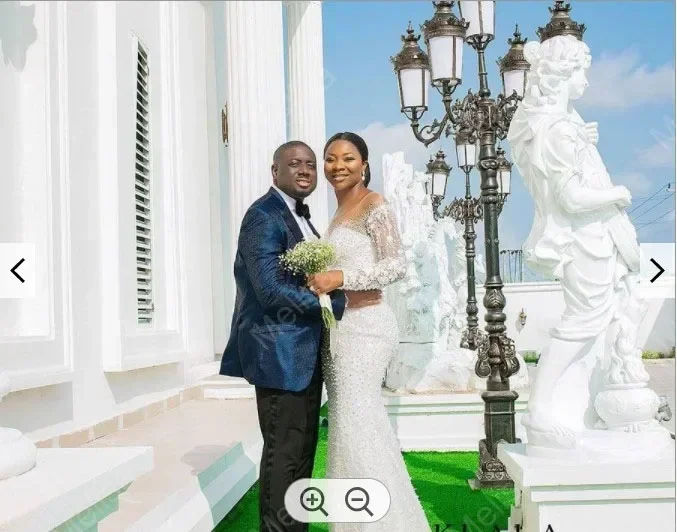 Customized Vestido De Novia 2024 African Plus Size Long Sleeve Wedding Dress Detachable Train Trumpet Beaded Sequins Bridal Gown