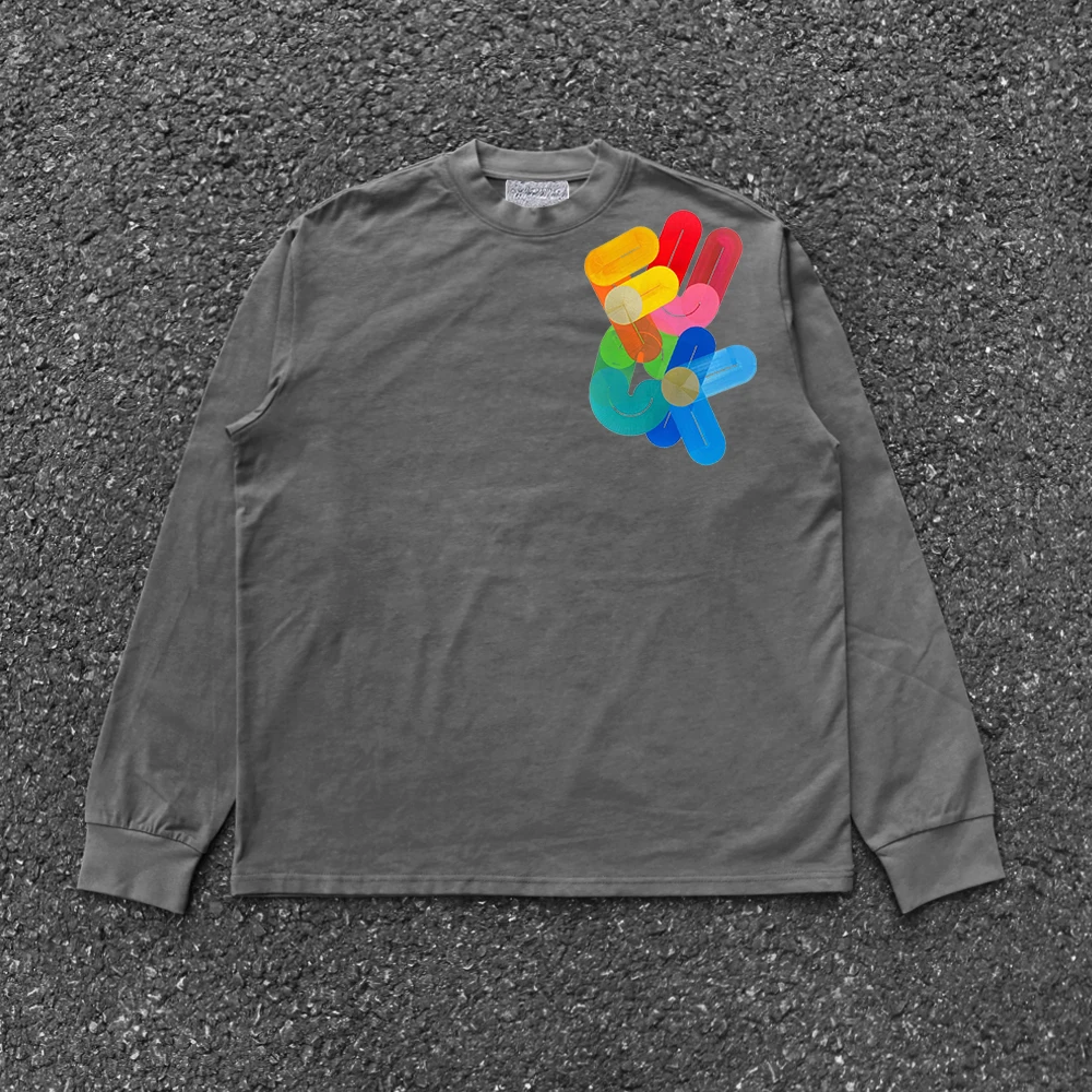 Heavyweight 260G  Letter Loose Fit Sporty College Style Long Sleeve T-Shirt Casual round Neck Cotton Blend Tee