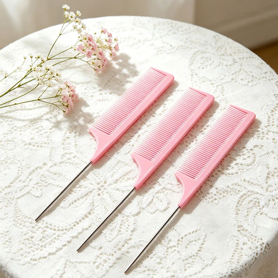 Professional Hair Tail Combs Stainless Steel Salon Cut Styling Comb Spiked Hair Care Styling Tools Barber Accessories Fine Teeth