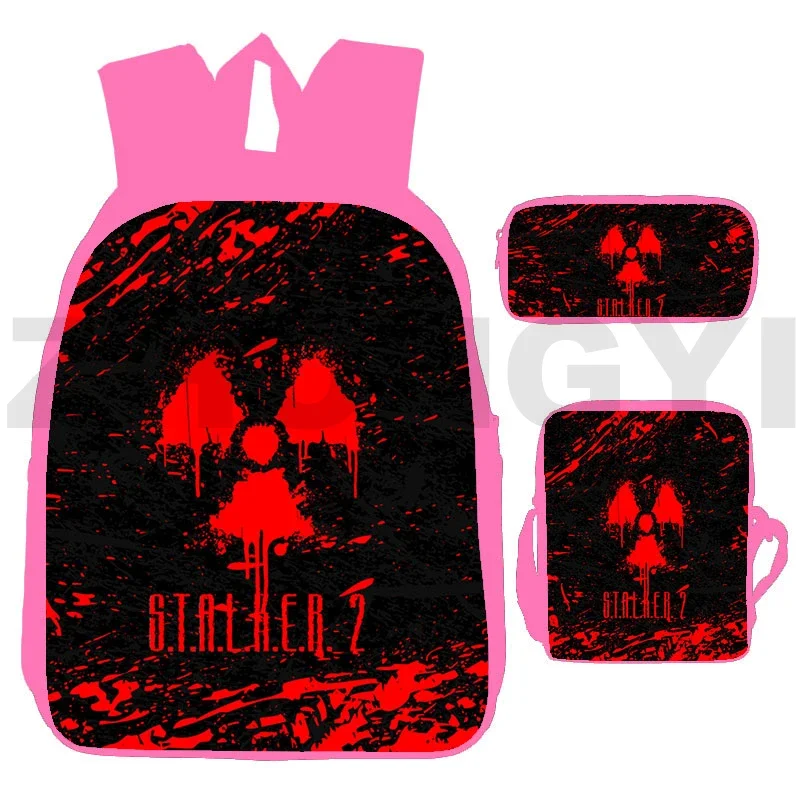 S.T.A.L.K.E.R. 2 Backpacks for School Teenagers 3 Pcs/Set Anime Pink Book Bag 3D Game Stalker 2 Heart of Gun Back Pack Travel