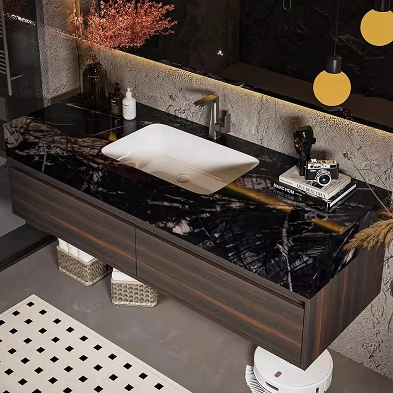 &c Wall-mounted Water Resistant Modern Bathroom Vanity Set with Mirror Copper Drainer Eco-Friendly Wood for Kitchen & Hotel