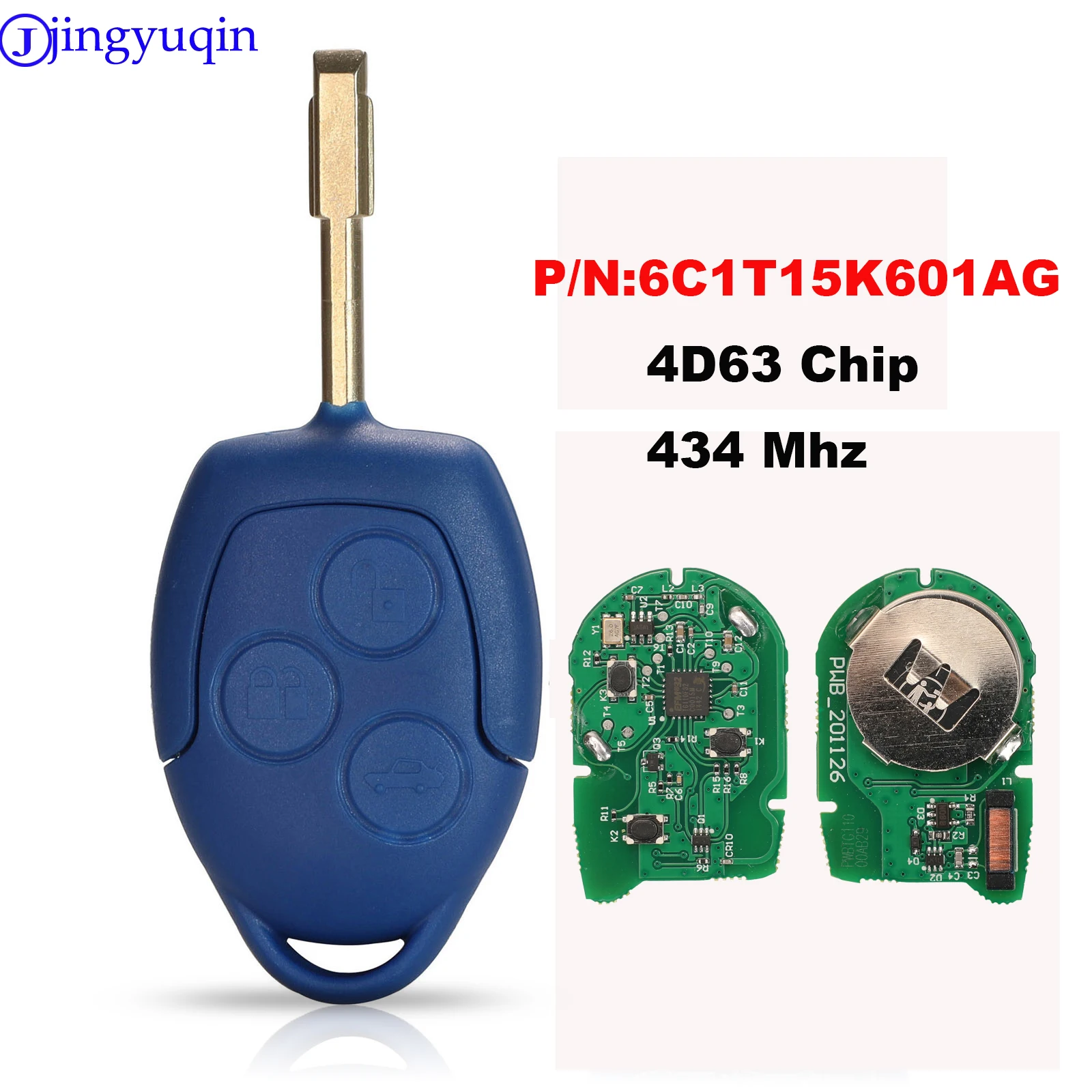 

jingyuqin Remote Car Key FOB 3 Button 434MHz 4D63 Chip For Ford Transit WM VM 2006-2014 FO21 Blade