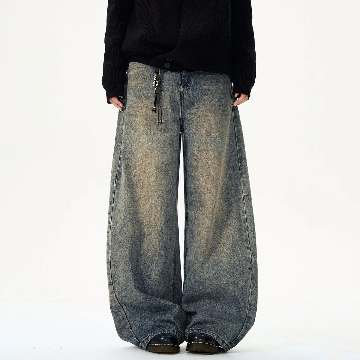 Versatile Smog-Inspired Baggy Jeans For Men, Trendy Retro Whiskered Pants, Men's Wide-Leg Trousers, Suitable For All Seasons.