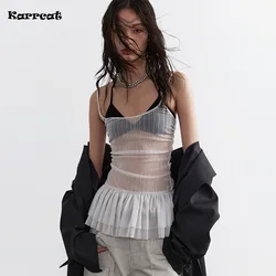 Karrcat Y2k See Through Tank Tops Women Korean Fashion Fairycore Crop Tops Female Harajuku Aesthetic Sexy Kpop Clothes Summer