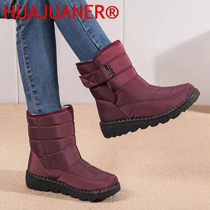 New Winter High-top Plush Boots Water Proof Hook & Loop Plus Velvet Women's Shoes Long Tube Outdoor Snow Boots