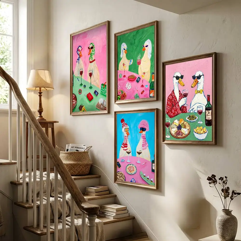 Retro Duck Wine Party Poster Living Room Bedroom Bar Cafes Wall Home Decoration Gifts