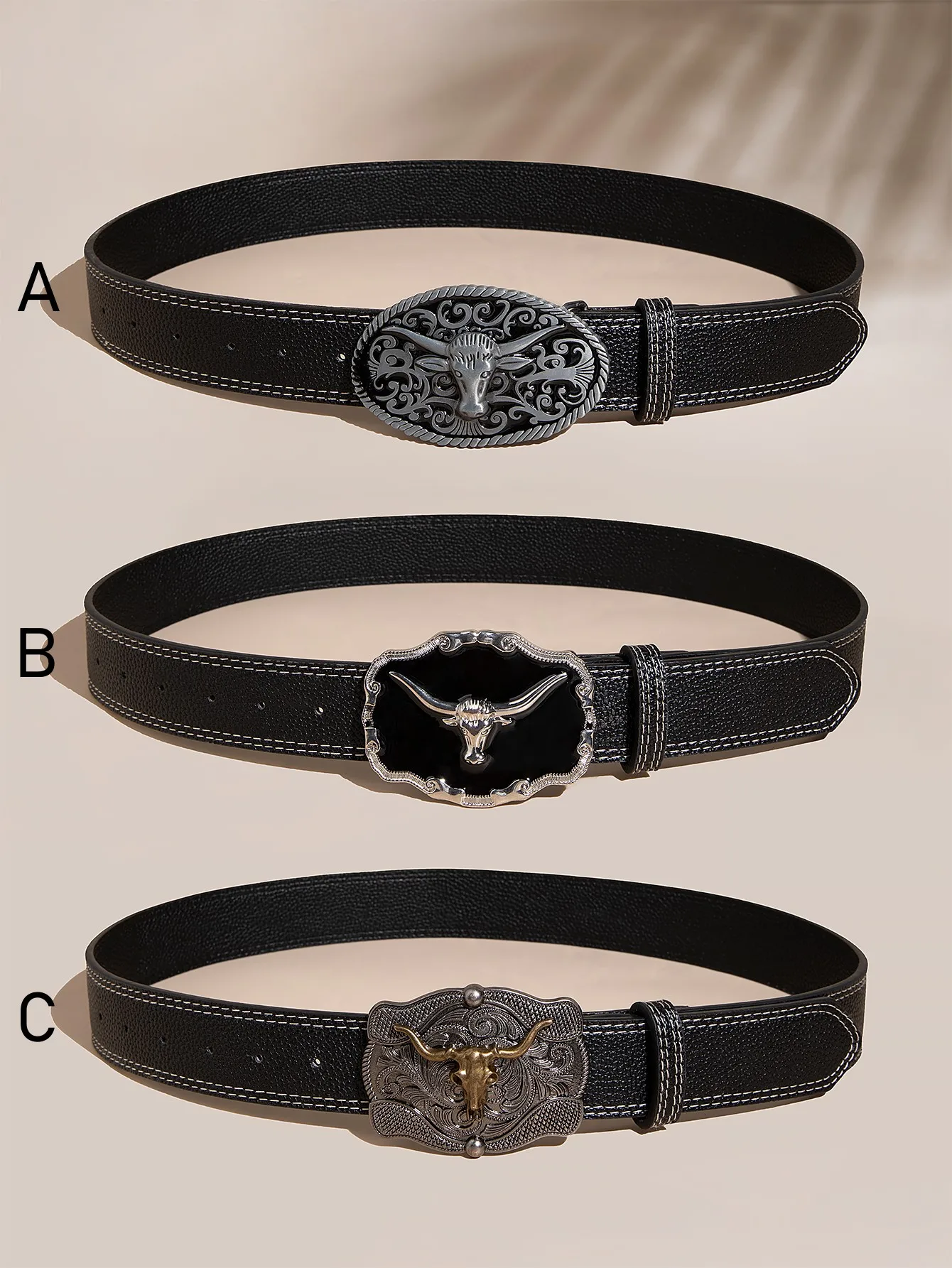 1pc Vintage Casual Men's Animal Carving Textured PU Leather Buckle Belt, Suitable For Daily Wear