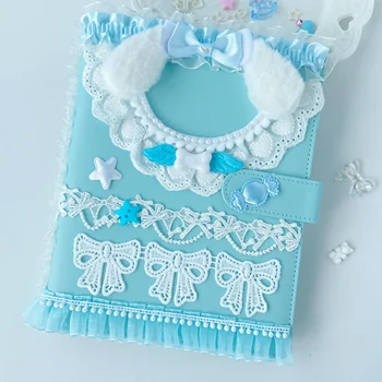 Album di carte fotografiche raccoglitore di decorazioni in pizzo libro A5 fatto a mano in pelle PU Kawaii cucciolo di archiviazione libretto copertina di quaderni idolo