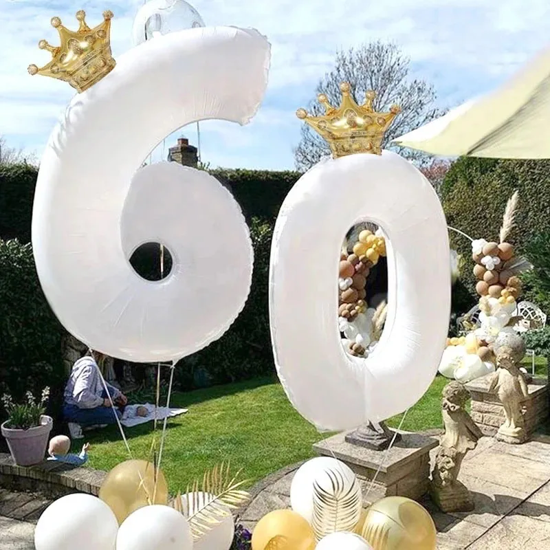 40inch Large White Number Crown Balloons Happy Birthday Party Decorations Adult Kids Boy Girl 1 2 3 5 10 30 35 40 50 60 Year Old